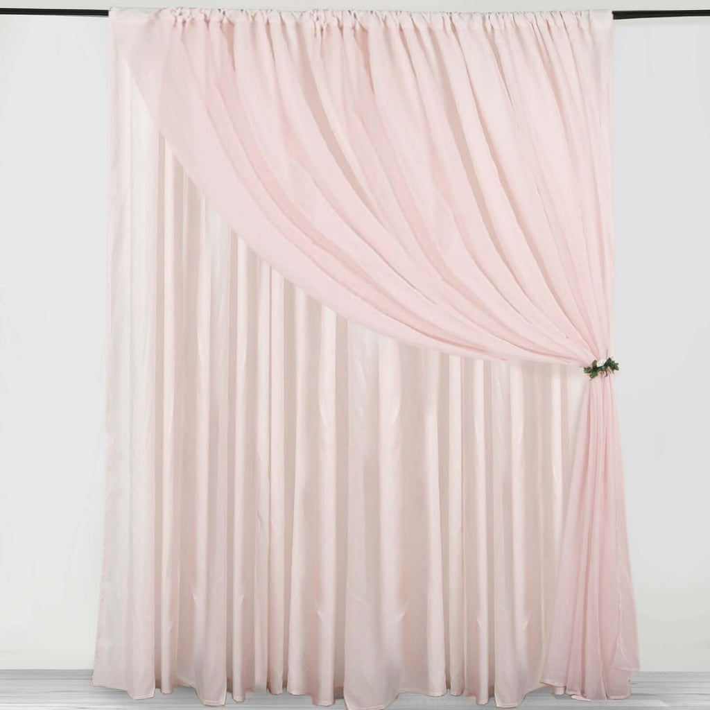 Blush Chiffon Polyester Event Curtain Drapes, Dual Layer Divider Backdrop Curtain Panels with Rod Pockets - 10ftx10ft - Bell Racket Store