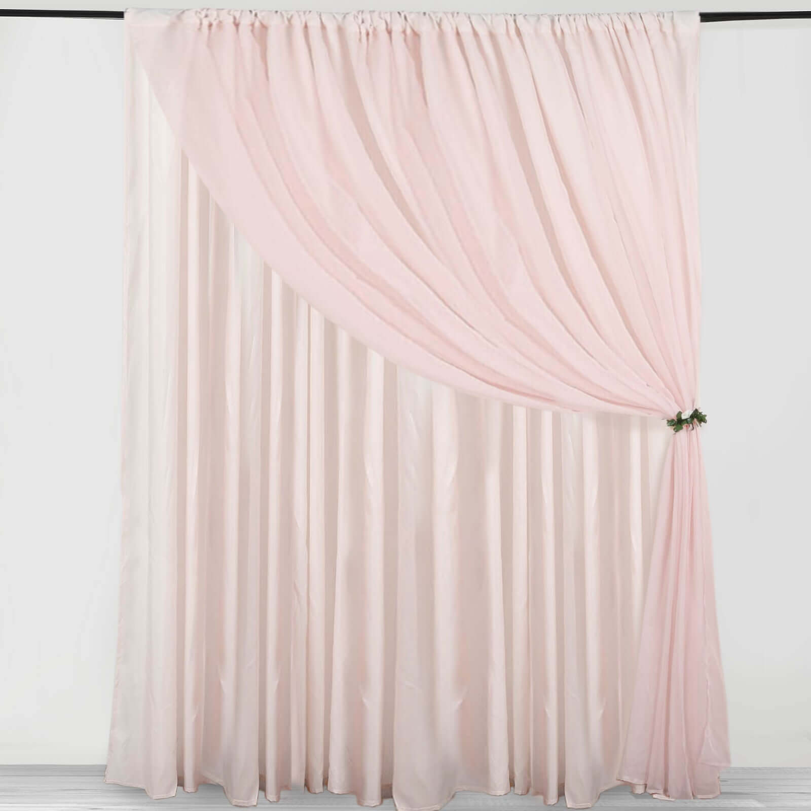 Blush Chiffon Polyester Event Curtain Drapes, Dual Layer Divider Backdrop Curtain Panels with Rod Pockets - 10ftx10ft - Bell Racket Store