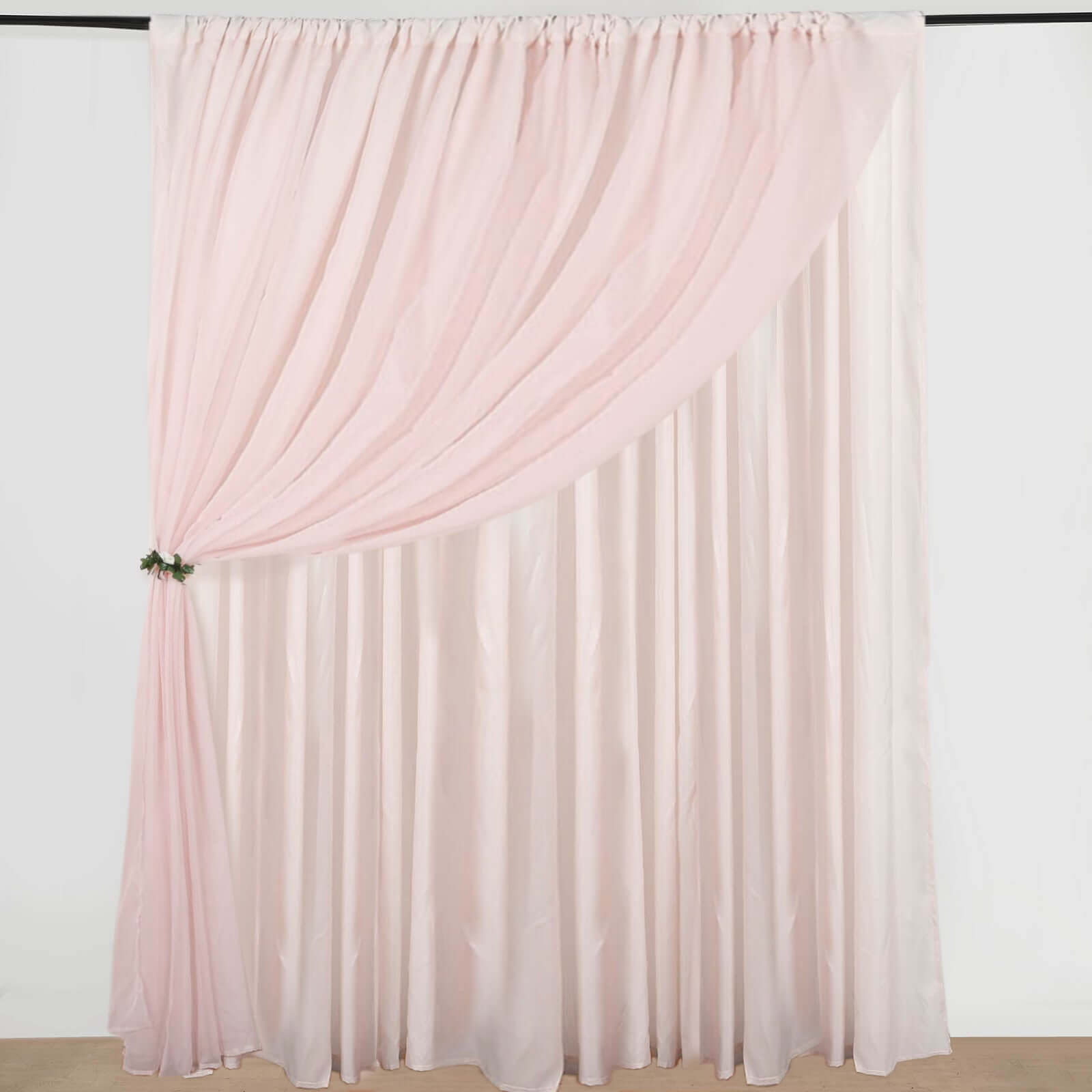 Blush Chiffon Polyester Event Curtain Drapes, Dual Layer Divider Backdrop Curtain Panels with Rod Pockets - 10ftx10ft - Bell Racket Store