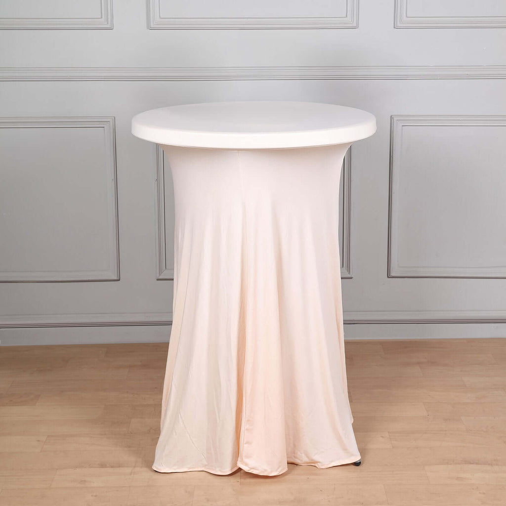 Spandex 30" Round Cocktail Table Cover Skirt Blush With Natural Wavy Drapes