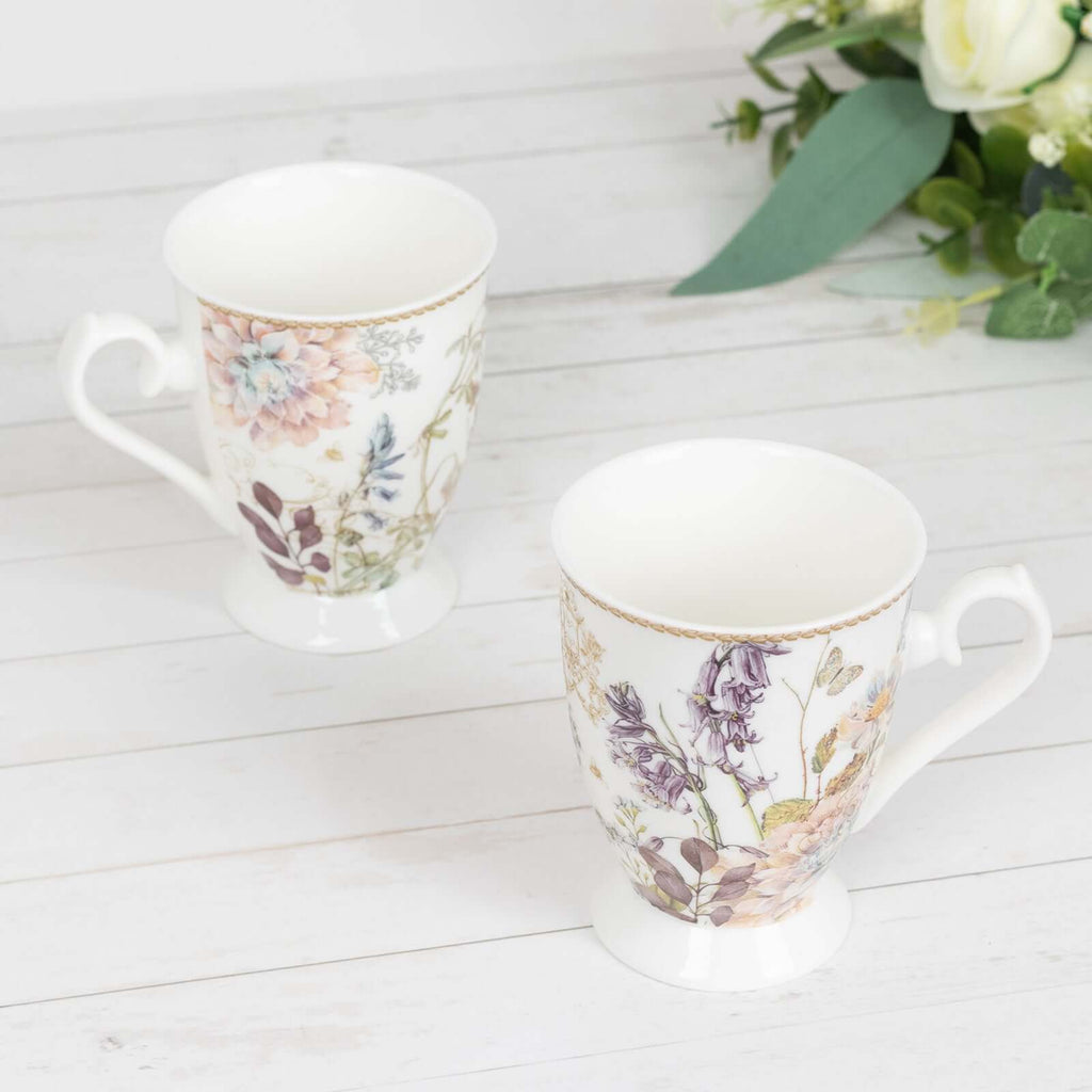 Blush Floral Design Bridal Shower Gift Set, 2 Pack Porcelain Tea Cups With Matching Keepsake Gift Box and Satin Ribbon Handle - Bell Racket Store