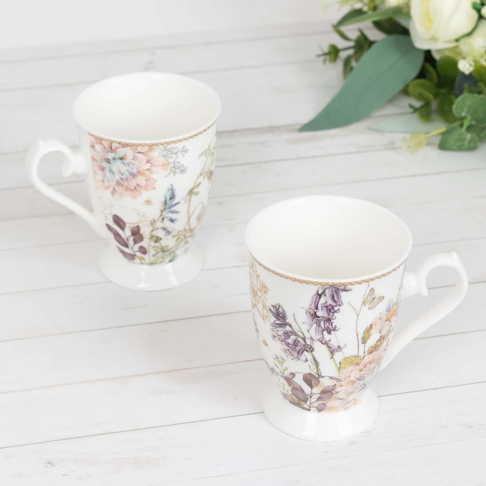 Blush Floral Design Bridal Shower Gift Set, 2 Pack Porcelain Tea Cups With Matching Keepsake Gift Box and Satin Ribbon Handle - Bell Racket Store