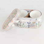 Blush Floral Design Bridal Shower Gift Set, 2 Pack Porcelain Tea Cups With Matching Keepsake Gift Box and Satin Ribbon Handle - Bell Racket Store