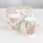 Blush Floral Design Bridal Shower Gift Set, 2 Pack Porcelain Tea Cups With Matching Keepsake Gift Box and Satin Ribbon Handle - Bell Racket Store