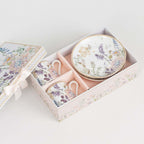 Blush Floral Design Bridal Shower Gift Set, Set of 2 Porcelain Espresso Cups and Saucers with Matching Keepsake Box - Bell Racket Store