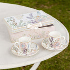 Blush Floral Design Bridal Shower Gift Set, Set of 2 Porcelain Espresso Cups and Saucers with Matching Keepsake Box - Bell Racket Store