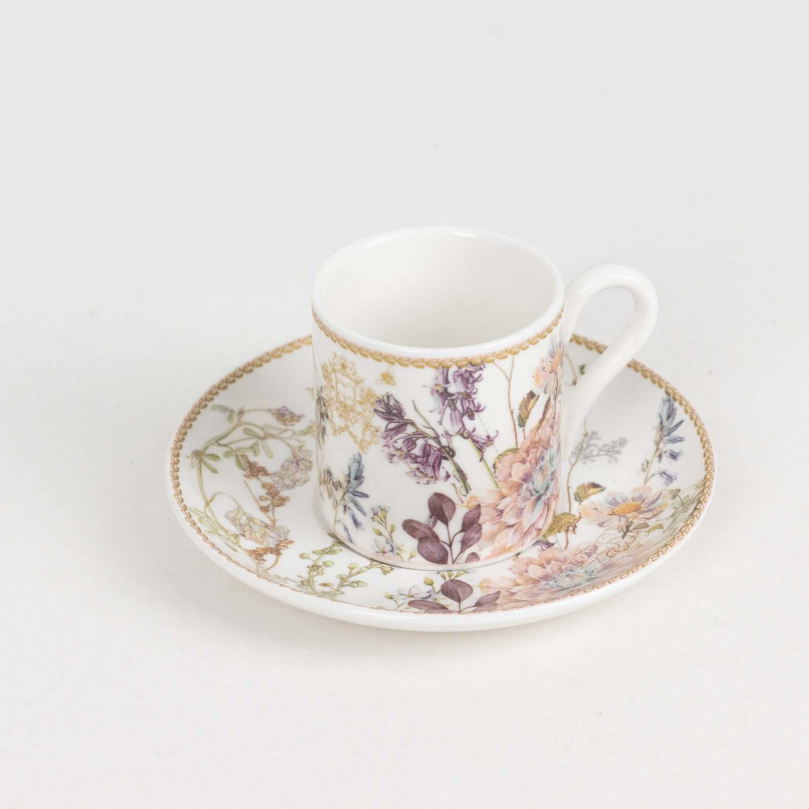 Blush Floral Design Bridal Shower Gift Set, Set of 2 Porcelain Espresso Cups and Saucers with Matching Keepsake Box - Bell Racket Store