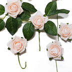 24 Roses 2" Blush Artificial Foam Flowers With Stem Wire and Leaves