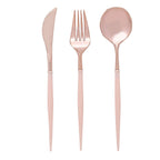 24-Pack Plastic Flatware Set in Rose Gold with Blush Handle - Heavy Duty Disposable Modern Silverware 8"