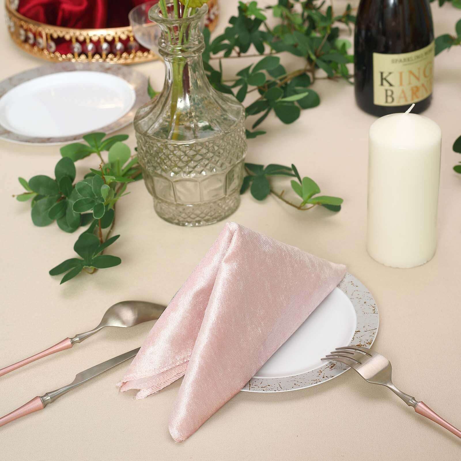 5 Pack Premium Velvet 20"x20" Napkins Blush - Soft Sheen Finish Cloth Napkins
