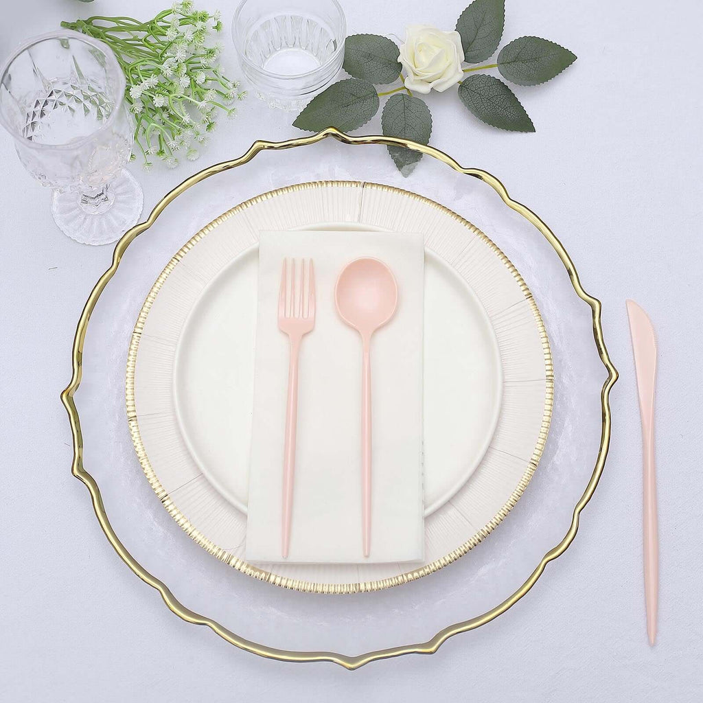 50-Pack Plastic Utensil Set Blush Pink - Premium Disposable Heavy Duty Sleek Flatware
