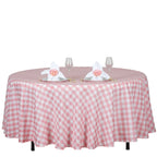Polyester 108" Round Tablecloth White/Rose Quartz - Checkered Buffalo Plaid Design for Stylish Celebrations