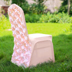 Satin Rosette Chair Cover for Banquet Chairs Blush - Stretch Fitted Slip-On Slipcover