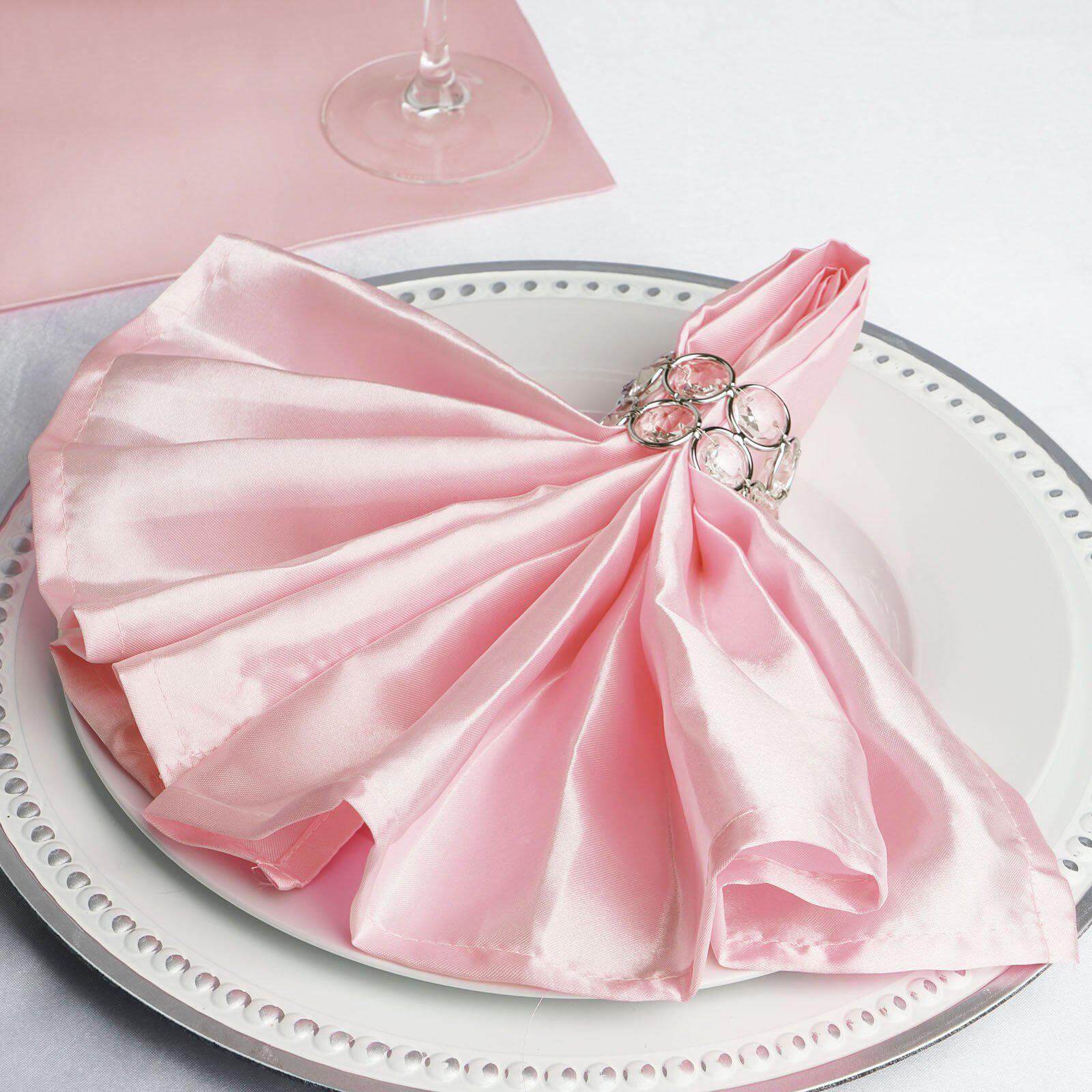 5 Pack Satin 20"x20" Napkins Blush - Luxurious Shine & Smooth Dinner Napkins