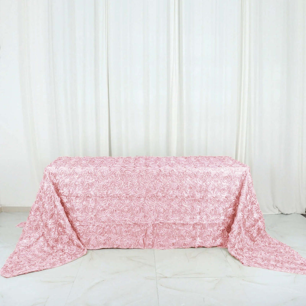 Satin 90"x156" Rectangle Tablecloth Blush - Grandiose 3D Rosette Table Cover with Seamless Finish