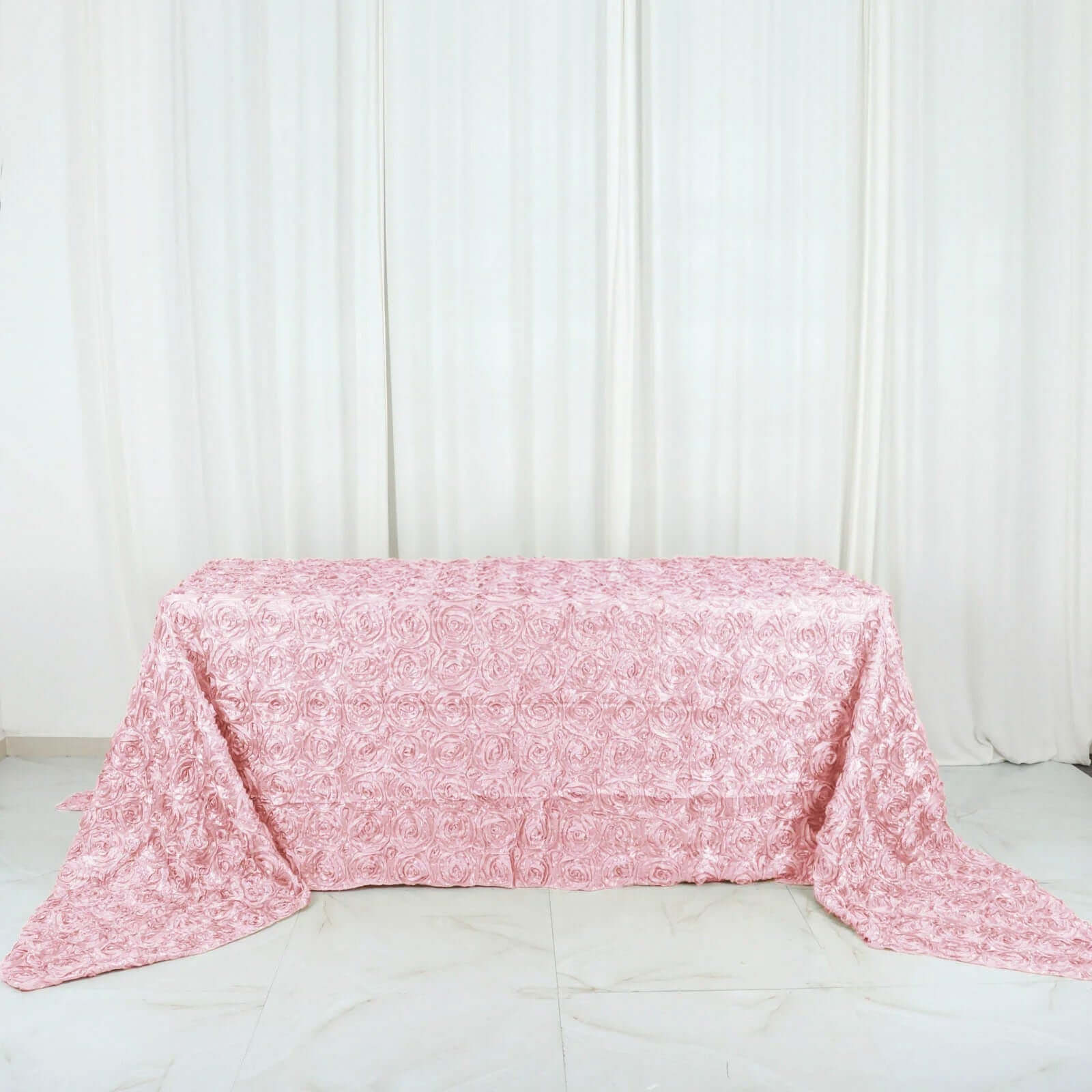 Satin 90"x156" Rectangle Tablecloth Blush - Grandiose 3D Rosette Table Cover with Seamless Finish