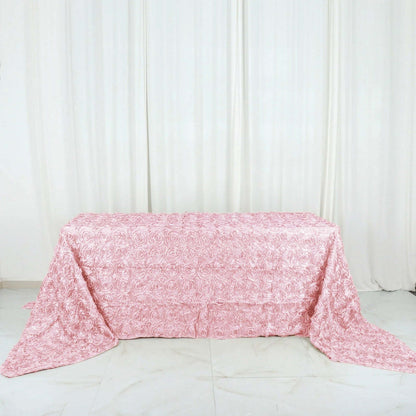 Satin 90"x156" Rectangle Tablecloth Blush - Grandiose 3D Rosette Table Cover with Seamless Finish