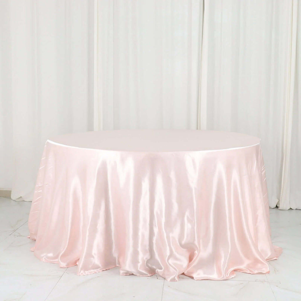 Satin 132" Round Tablecloth Blush - Stylish Seamless Table Cover
