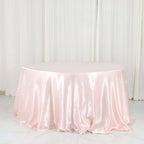 Satin 132" Round Tablecloth Blush - Stylish Seamless Table Cover