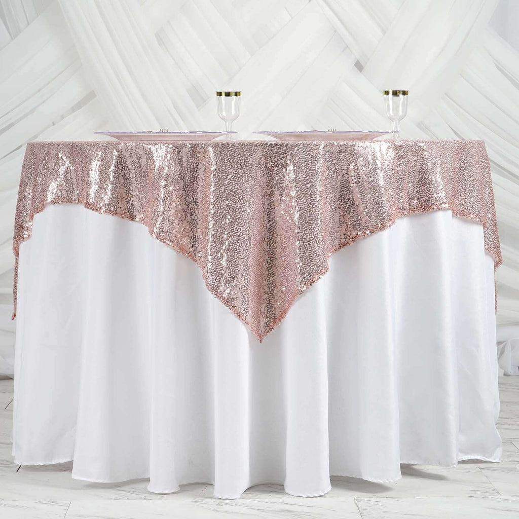 Sequin 60"x60" Table Overlay Square Tablecloth Blush - Luxe Wedding Table Topper