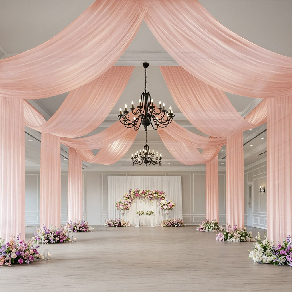 Blush Sheer Backdrop Drape â€“ 5ftx32ft Wedding Arch & Ceiling Decor Panel, Wrinkle Free with Soft Shimmer - Bell Racket Store