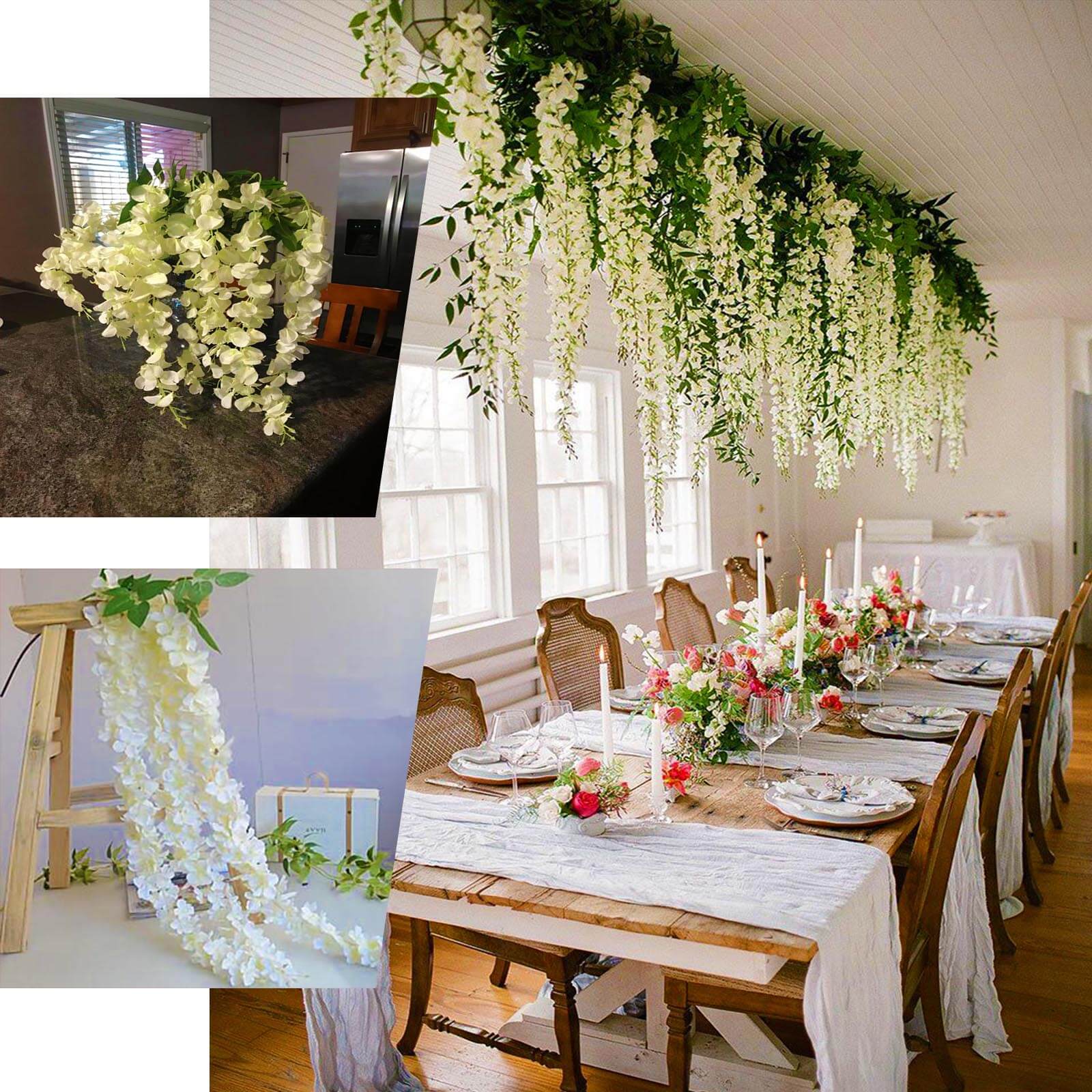 5 Pack 44" Silk Hanging Wisteria Flower Garland Vines in Blush, 3 Strands in 1 Bush