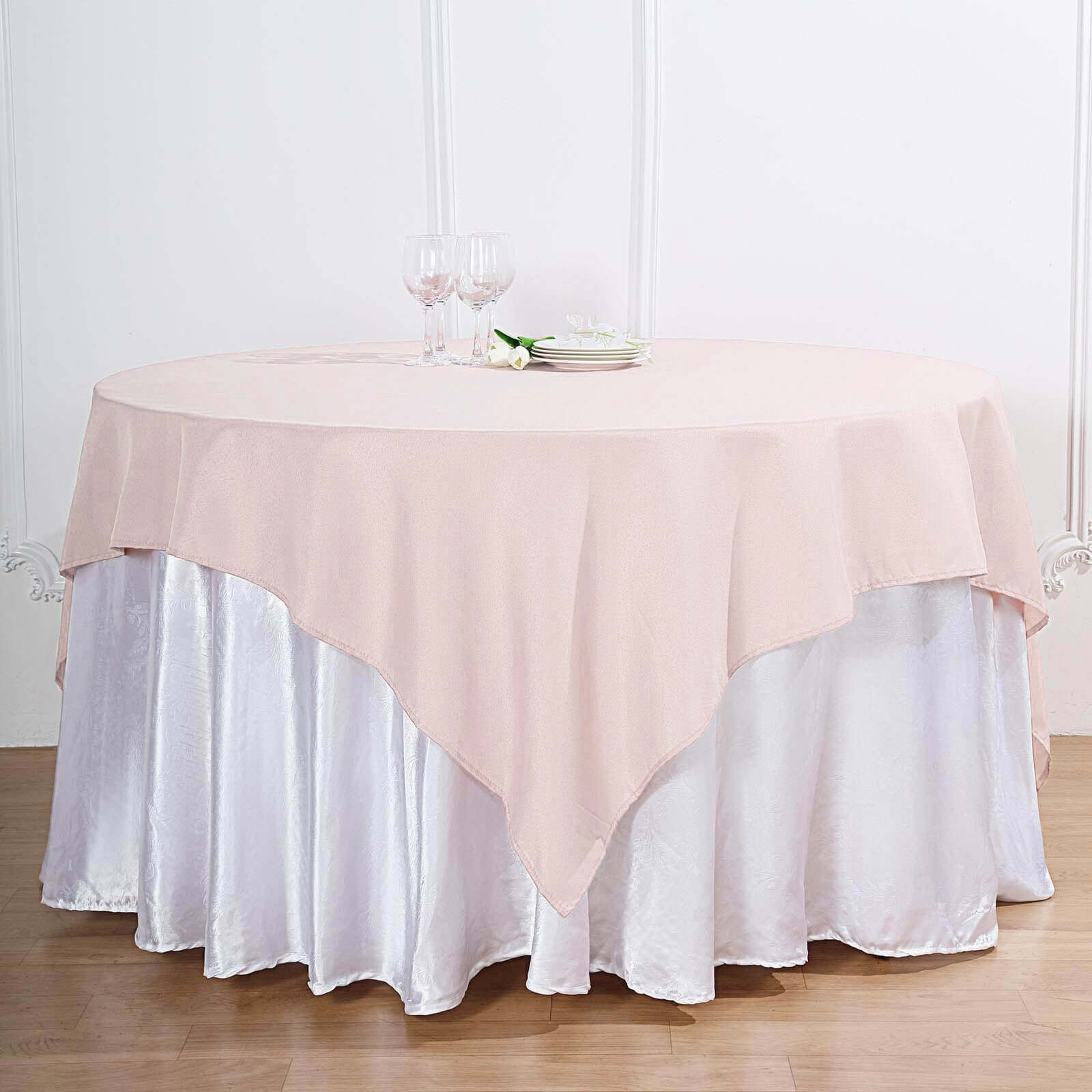 Polyester 70"x70" Table Overlay Square Tablecloth Blush - Wrinkle-Resistant & Durable Table Cover