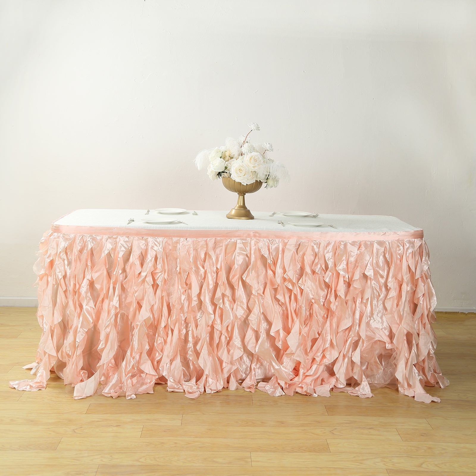 Taffeta 17ft Table Skirt Blush - Cascading Curly Willow Style Table Cover