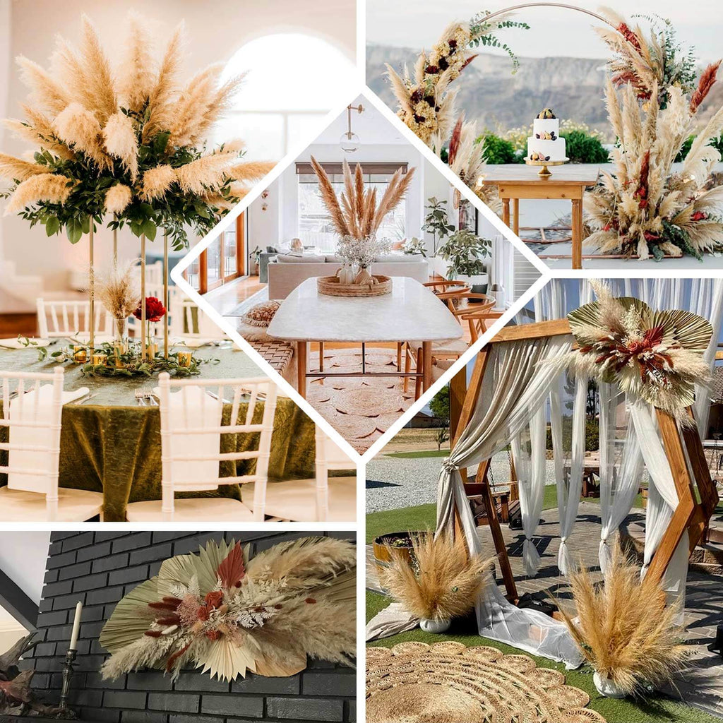 6 Stems Natural Dried Pampas Grass Decor Wheat Tint - Tall Plant Sprays for Boho Chic Vase Displays Backdrops & Event Styling 49"