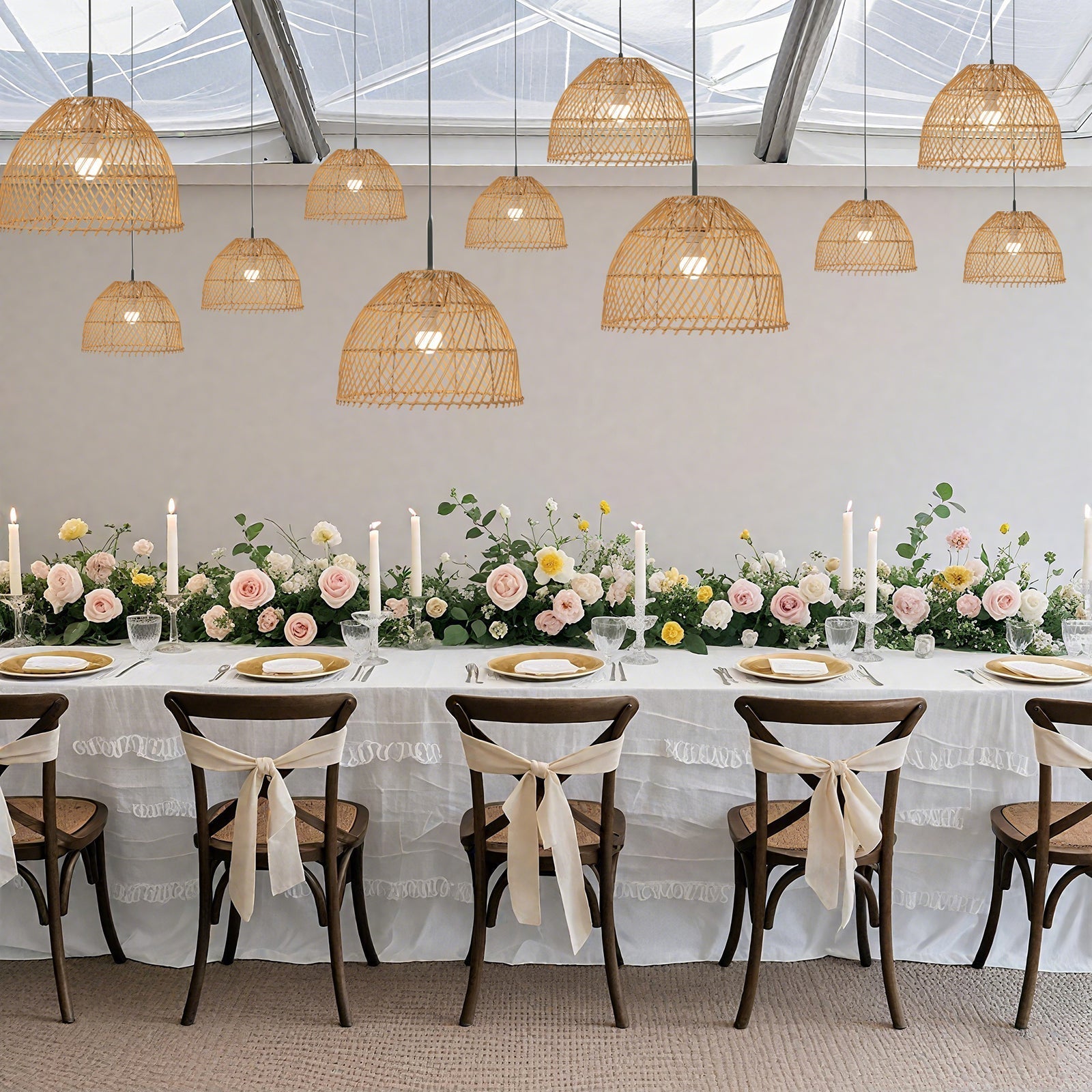 Boho Rattan Dome Pendant Shades â€“ 3 Pack Natural Woven Ceiling Lamp Covers â€“ 16" Round â€“ Shades Only - Bell Racket Store