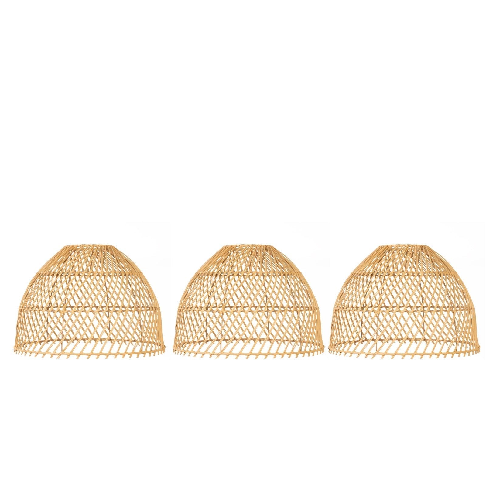 Boho Rattan Dome Pendant Shades â€“ 3 Pack Natural Woven Ceiling Lamp Covers â€“ 16" Round â€“ Shades Only - Bell Racket Store