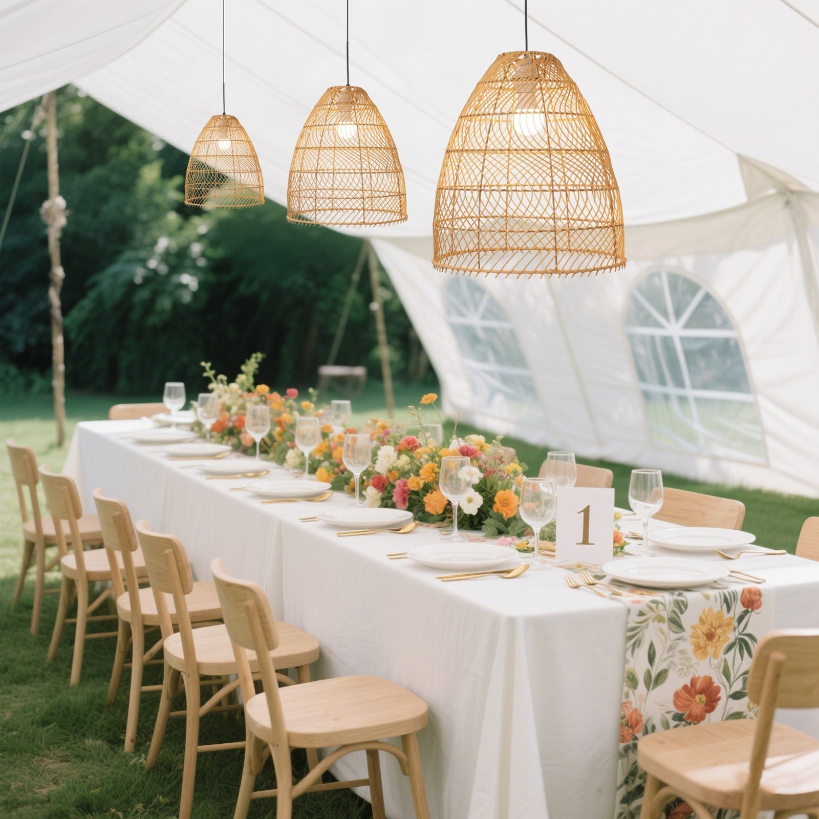 Boho Rattan Light Shades Set of 3 â€“ Natural Woven Pendant Lamp Covers in Cone Shape â€“ 16" 18" 20" â€“ Ceiling Shades Only - Bell Racket Store