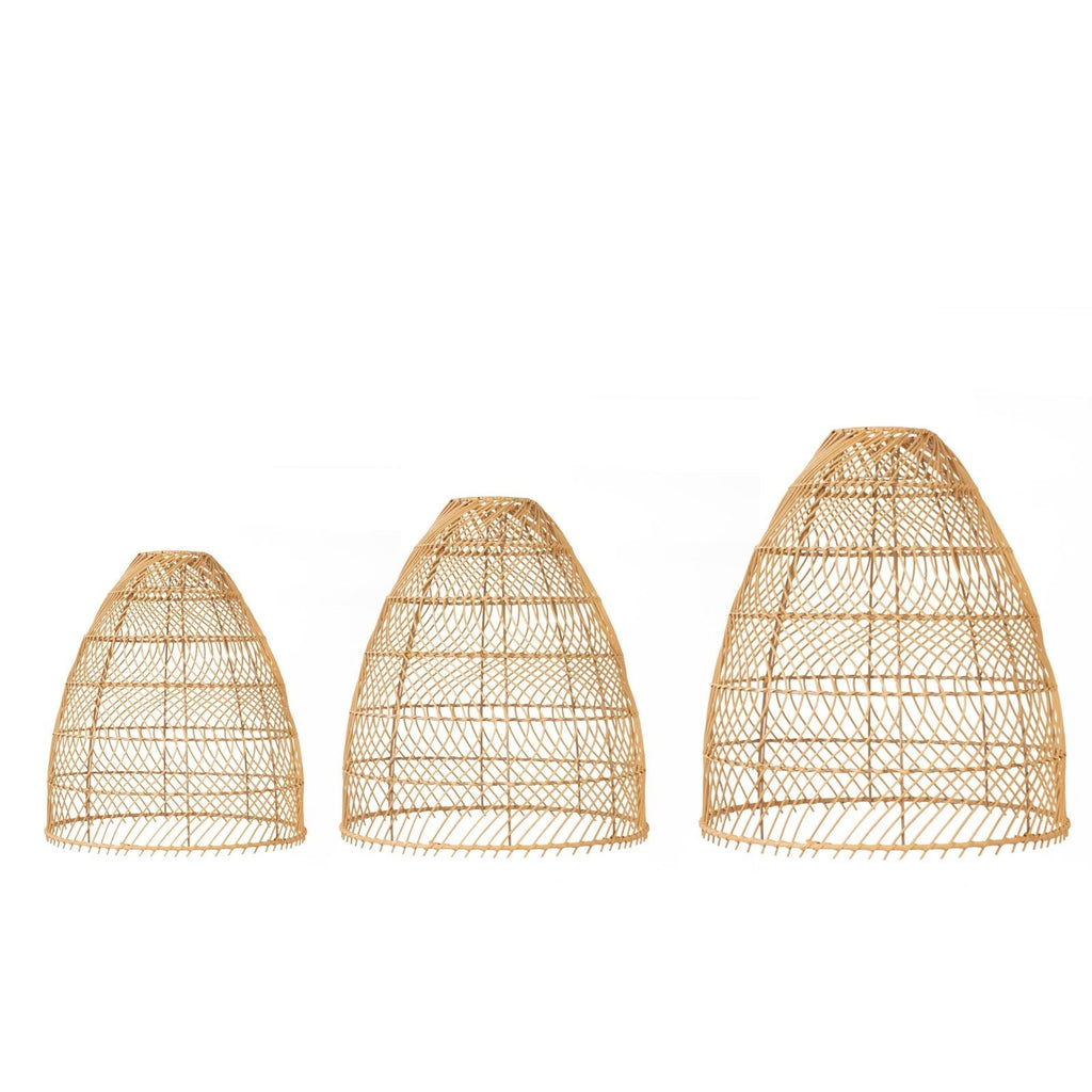 Boho Rattan Light Shades Set of 3 â€“ Natural Woven Pendant Lamp Covers in Cone Shape â€“ 16" 18" 20" â€“ Ceiling Shades Only - Bell Racket Store