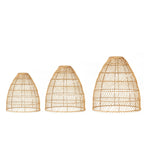 Boho Rattan Light Shades Set of 3 â€“ Natural Woven Pendant Lamp Covers in Cone Shape â€“ 16" 18" 20" â€“ Ceiling Shades Only - Bell Racket Store