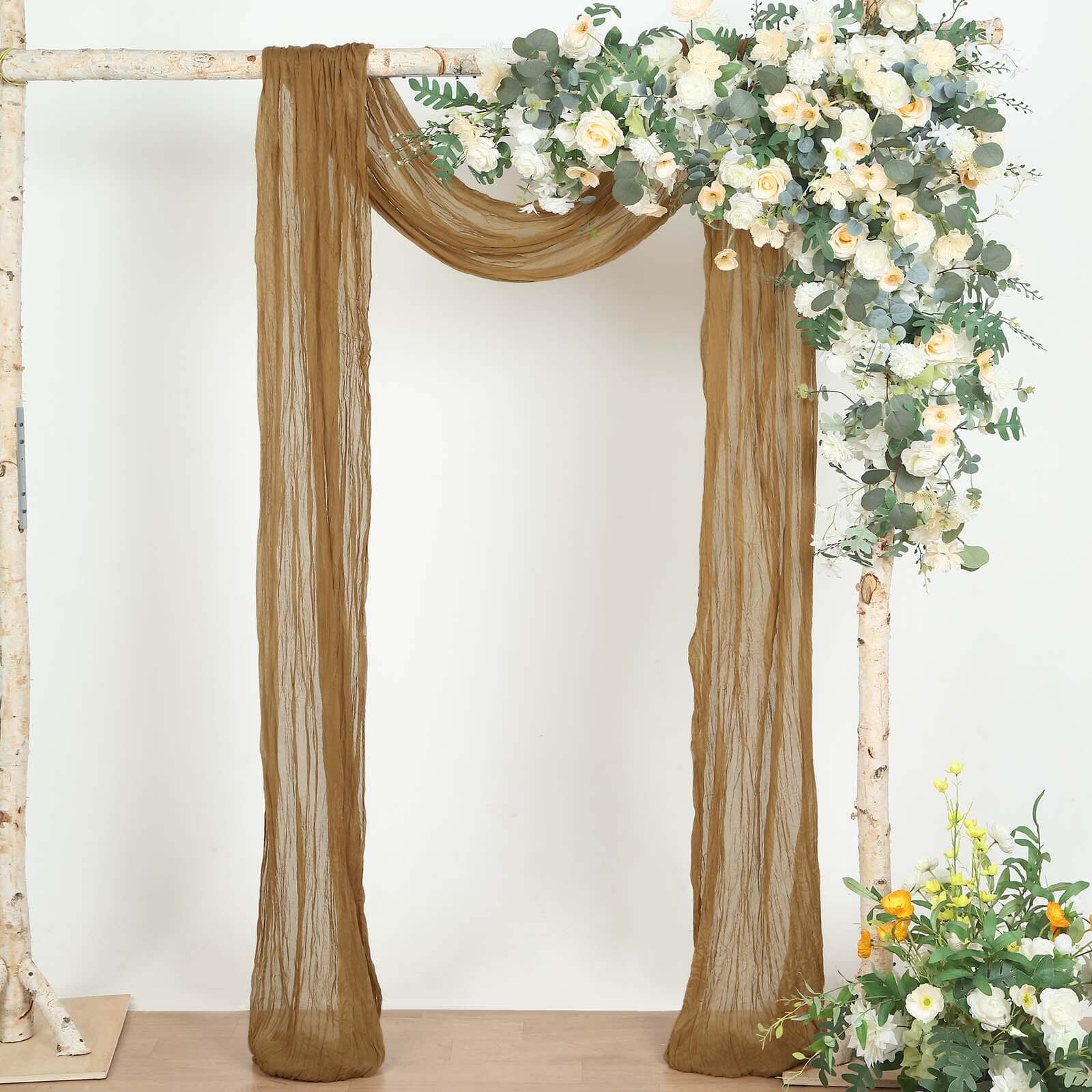 20ft Taupe Gauze Cheesecloth Fabric Wedding Arch Drapery, Window Scarf Valance, Boho Decor Arbor Curtain Panel