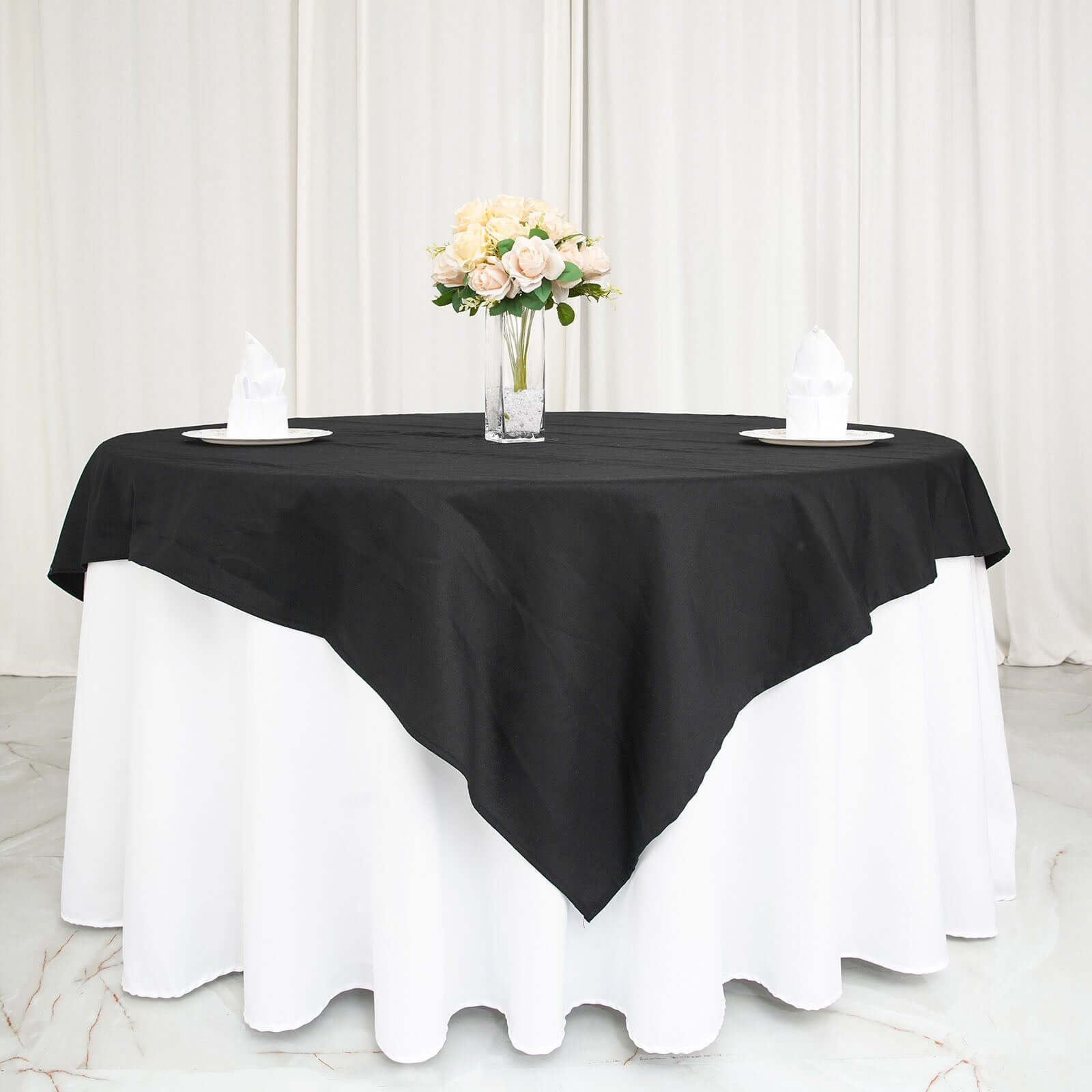 100% Cotton 70"x70" Table Overlay Square Tablecloth Black Linen - Soft & Breathable Fabric Table Topper