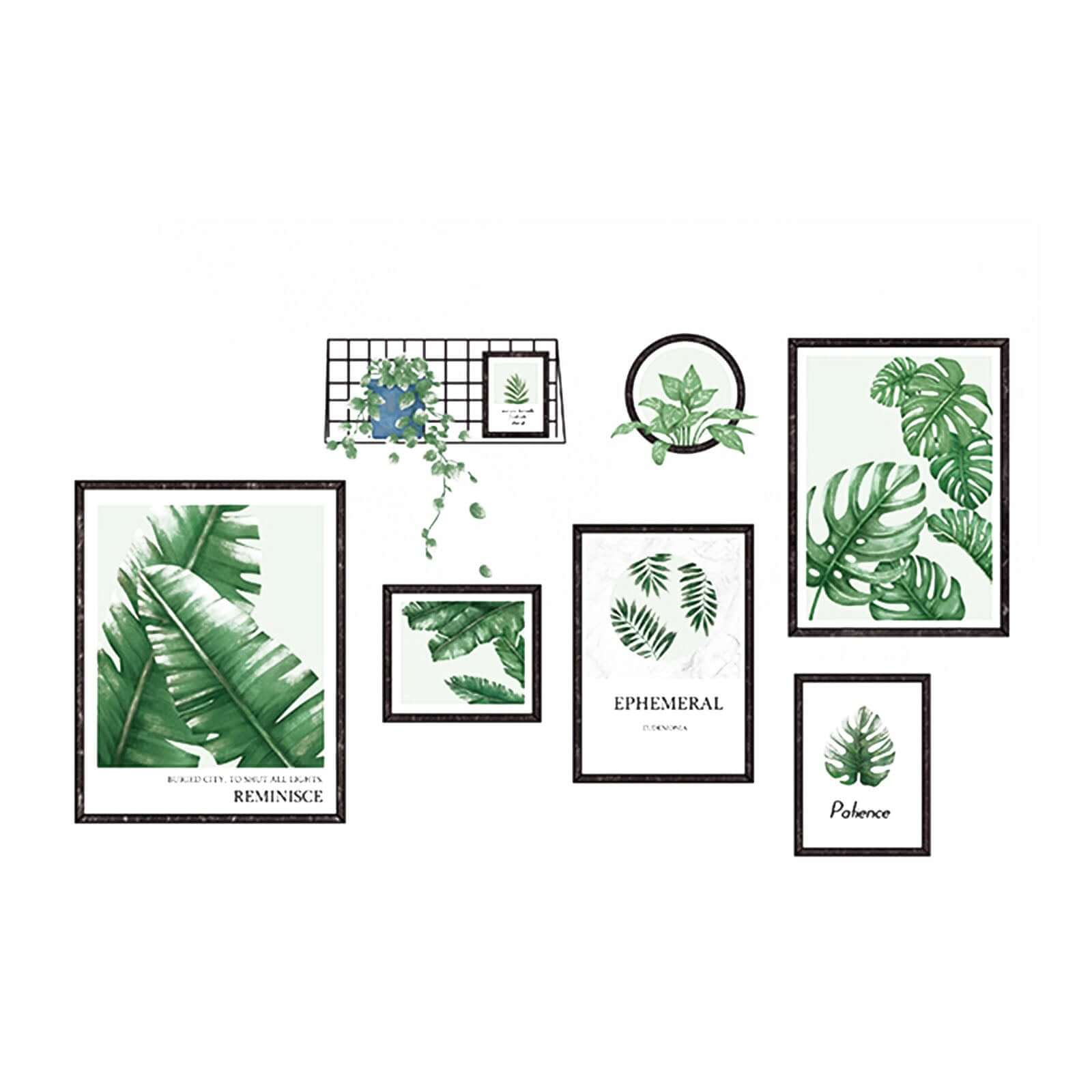 Green Tropical Plant Leaves Flat Frame Wall Decals, Art Decor Stickers