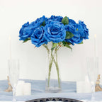 2 Bushes 17" Royal Blue Premium Silk Jumbo Rose Flower Bouquet, High Quality Artificial Wedding Floral Arrangements