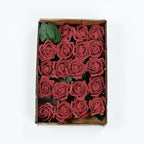 24 Roses 2" Red Artificial Foam Flowers With Stem Wire and Leaves
