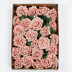 24 Roses 5" Dusty Rose Artificial Foam Flowers With Stem Wire and Leaves