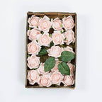 24 Roses 2" Blush Artificial Foam Flowers With Stem Wire and Leaves