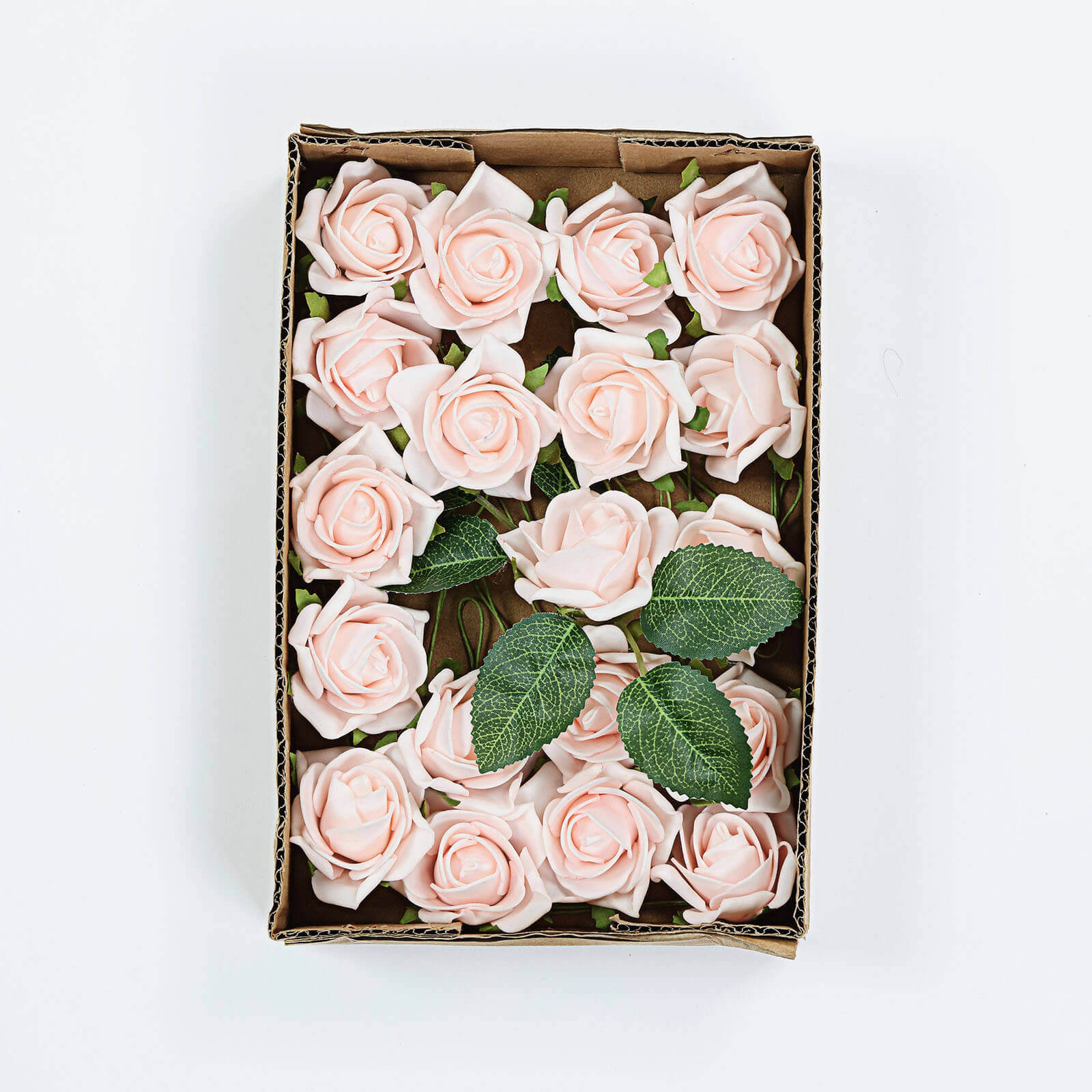 24 Roses 2" Blush Artificial Foam Flowers With Stem Wire and Leaves