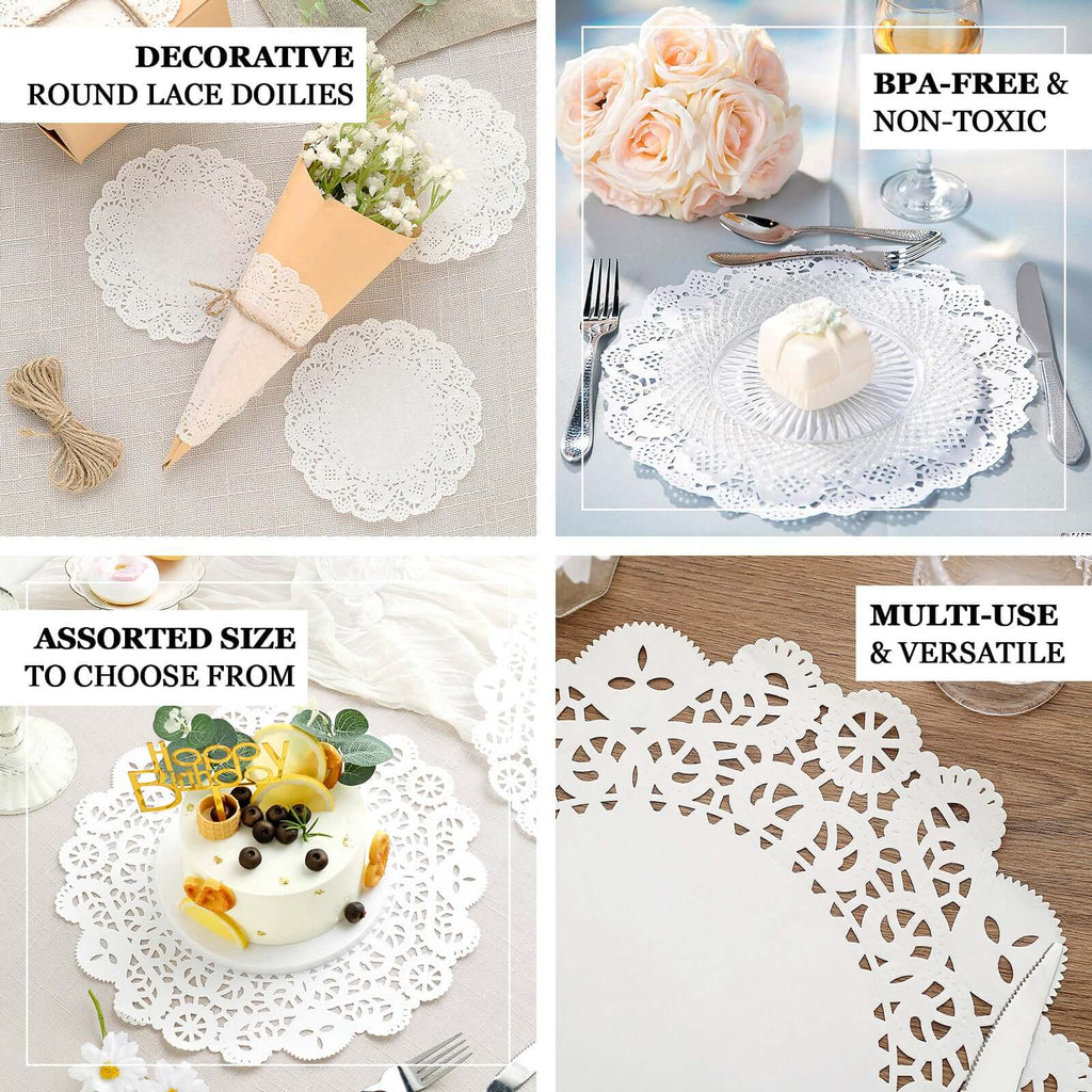 100 Pcs Paper 4" Round Placemats in White - Food Grade Lace Paper Doilies for Dessert Display & Table Decor