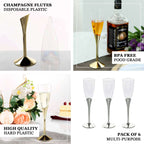 6-Pack Plastic Champagne Flutes Clear/Gold - Stylish Disposable Glasses for Toasts 5oz