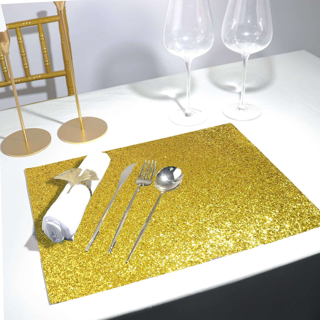 6-Pack Placemats Glitter Design Gold Sparkle Rectangle - Non-Slip Decorative Dining Table Mats 12"x18"