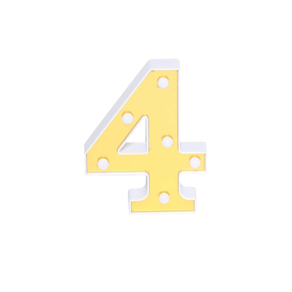 3D Marquee Number "4" Warm White 6 LED Lights Gold - Stylish Light-Up Accent for Events 6"