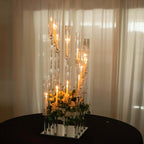 Crystal Glass Cluster Candelabra Pedestal Stand - Square Hurricane Taper Candle Holder Table Centerpiece 4.5ft