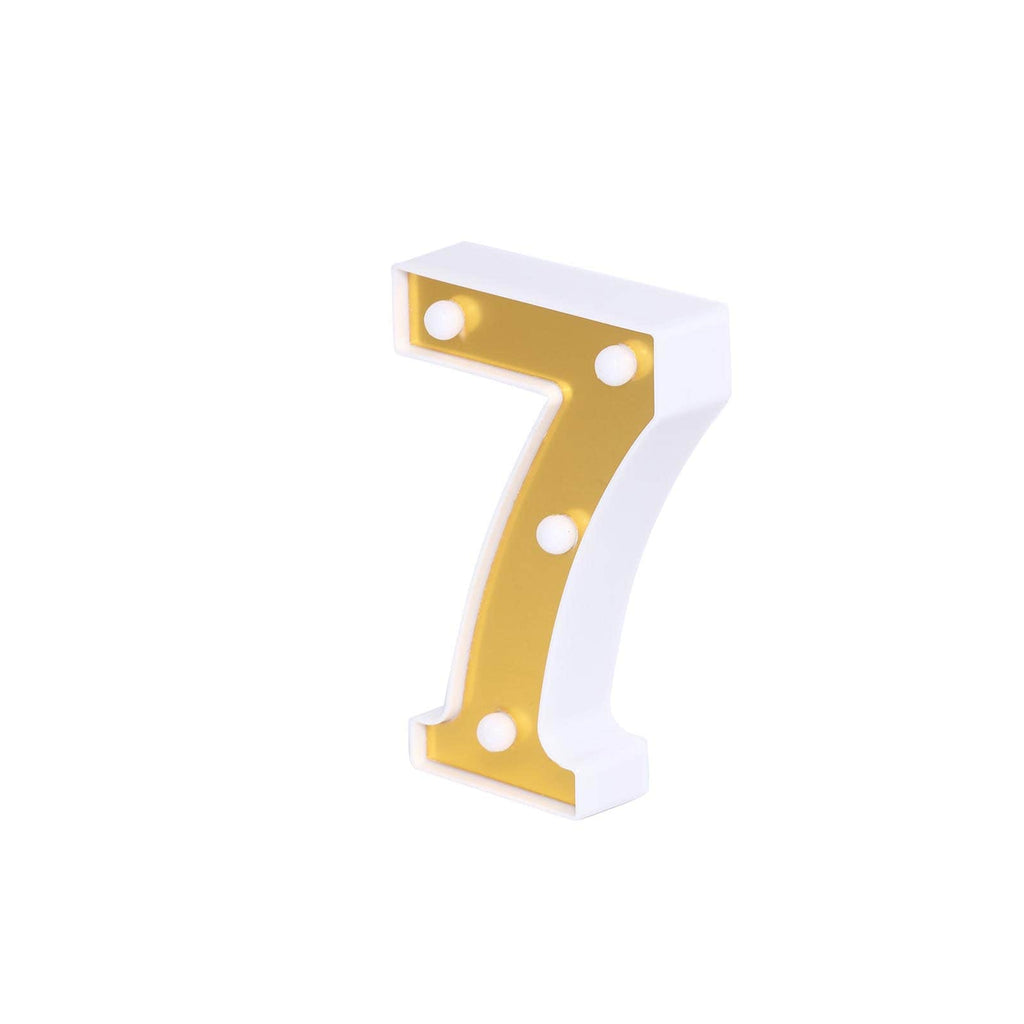 3D Marquee Number "7" Warm White 4 LED Lights Gold - Stylish Light-Up Accent for Events 6"