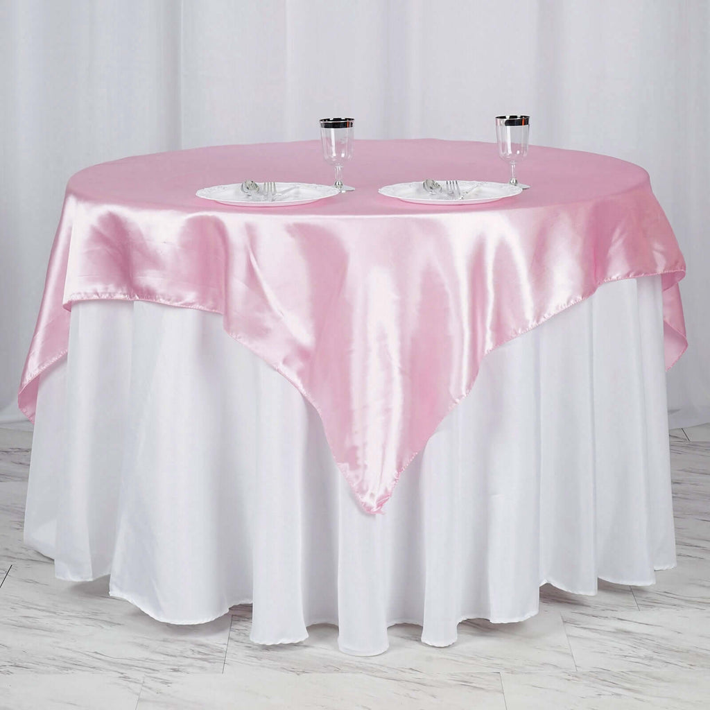 Satin 60"x60" Table Overlay Square Tablecloth Pink - Smooth Silky Touch Table Cover