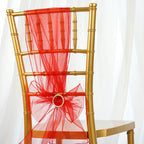 5 Pack Organza Chair Sashes Red - Reusable Sheer Chair Bows 6"x108"